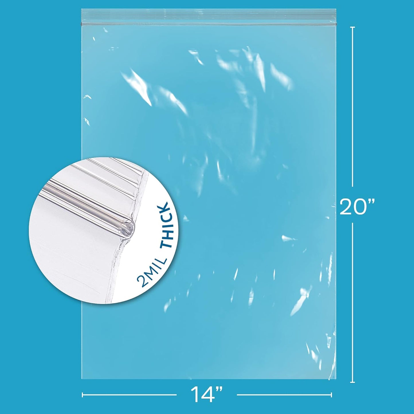 GPI CASE of 1000, 14" x 20" Clear Plastic RECLOSABLE Zip Bags - Bulk 2 mil Thick Strong & Durable Poly Baggies with Resealable Zip Top Lock for Travel, Storage, Packaging & Shipping.