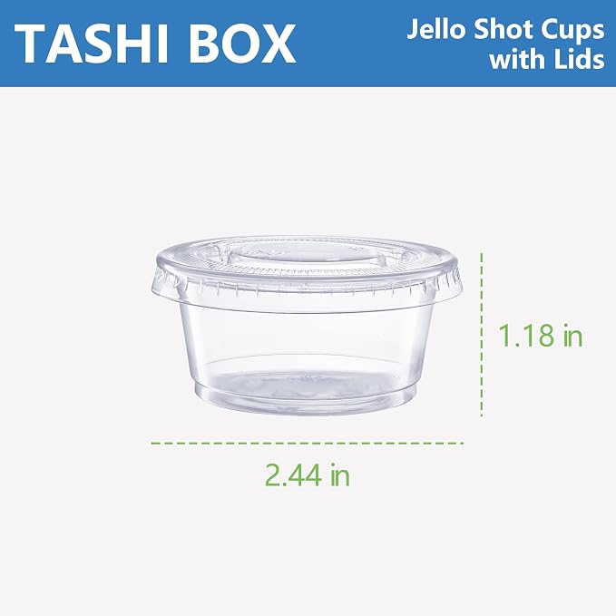 TashiBox Plastic Portion Cups with Lids [2 Ounce, 200 Sets] Disposable Plastic Cups for Meal Prep, Salad Dressing, Jellos Shot Cups, Souffle Cups, Condiment & Dipping Sauce Cups - Image 2