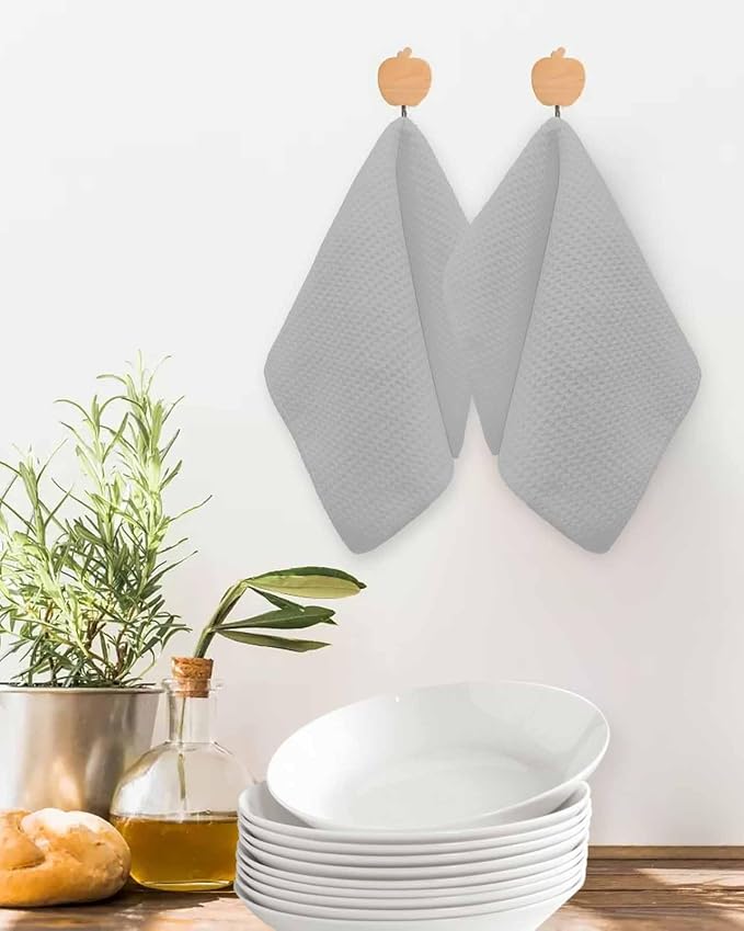 Grey Dish Towels Set,Waffle Weave Kitchen Towels Microfiber Towels Cleaning,Vintage Solid Pure Farmhouse Country Rustic Minimalist Style Soft Absorbent Dish Drying Towels Hand Towels 3 Pack 12x12 Inch - Image 2