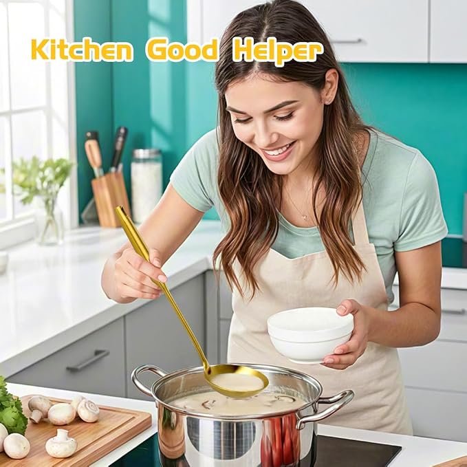 VALESKA 304 Stainless Steel Kitchen Utensils Set(Gold-13PCS),Include slotted spoon stainless steel, metal cooking slotted spoon, metal pasta spoon and etc,Easy to Clean - Image 7