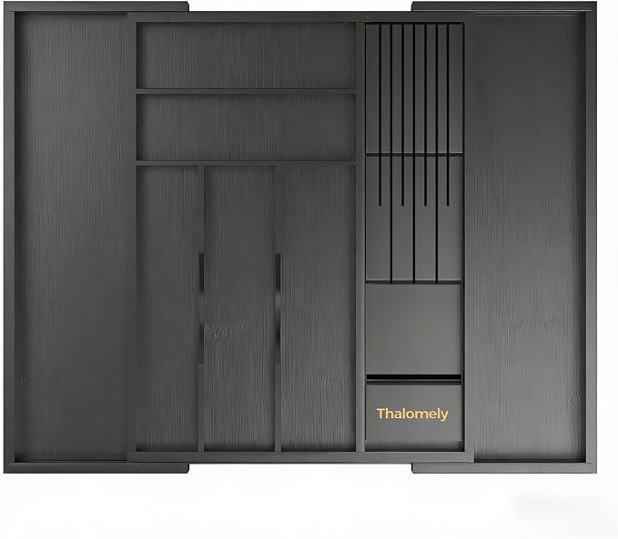 Bamboo Silverware Drawer Organizer, 6-8 Slots Kitchen Drawer Tray | 13"-21.69" Expandable, Utensil Holder & Cutlery Tray with Removable Knife Block, Hold 7 Knives, 2.36" Deep for Extra Capacity - Image 2