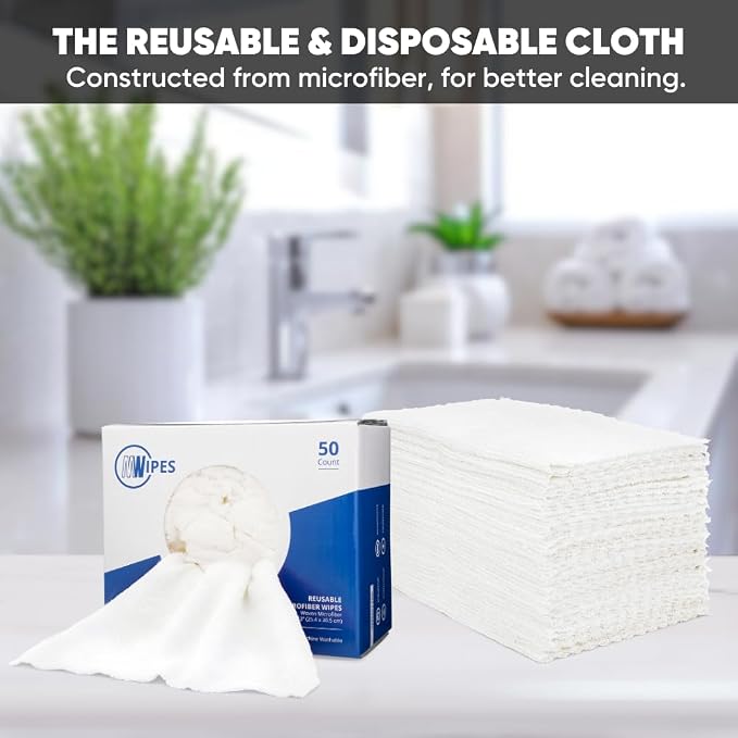Microfiber Wholesale Mwipes – Microfiber Rags in a Box, Bulk 400 Count (8 Boxes of 50) – Reusable & Disposable White Cleaning Cloths that Out-Absorb Paper Towels – 10" x 12" Edgeless Terry Shop Rags - Image 2