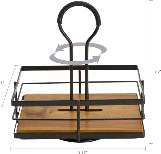 Gourmet Basics by Mikasa Nova Acacia Wood Rotating Condiment Caddy, 8.75 Inch, Black,5270309