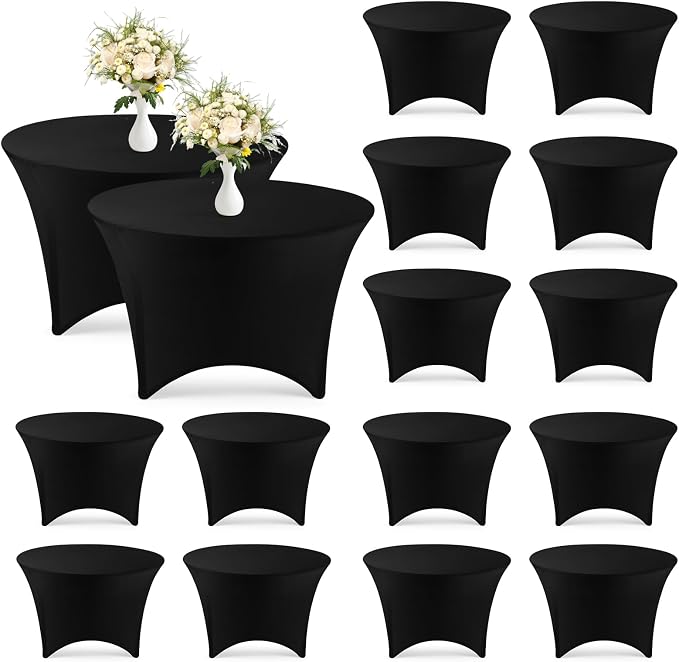 Peryiter 15 Pack Spandex Round Tablecloth Fitted Stretch,5 Ft,60inch,Black by Peryiter