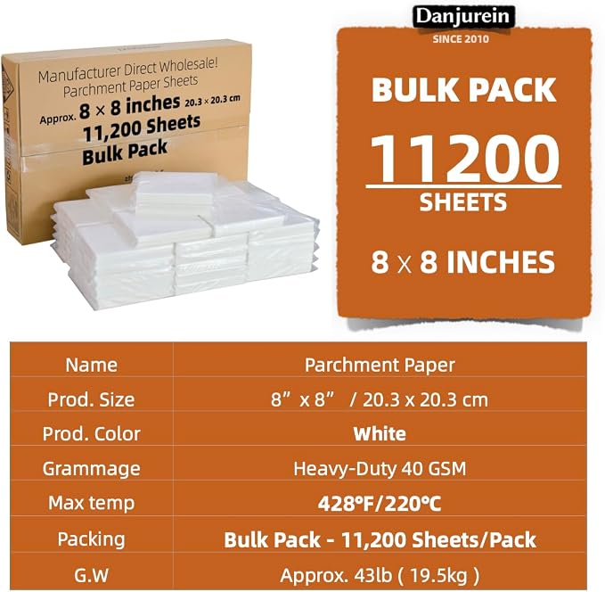 8x8-11200 Bulk Sheets Commercial Grade Parchment Paper Squares | Heavy-Duty Non-Stick 428°F for 8x8 Baking Pans, Bakeries & Catering Bulk Prep - Image 2