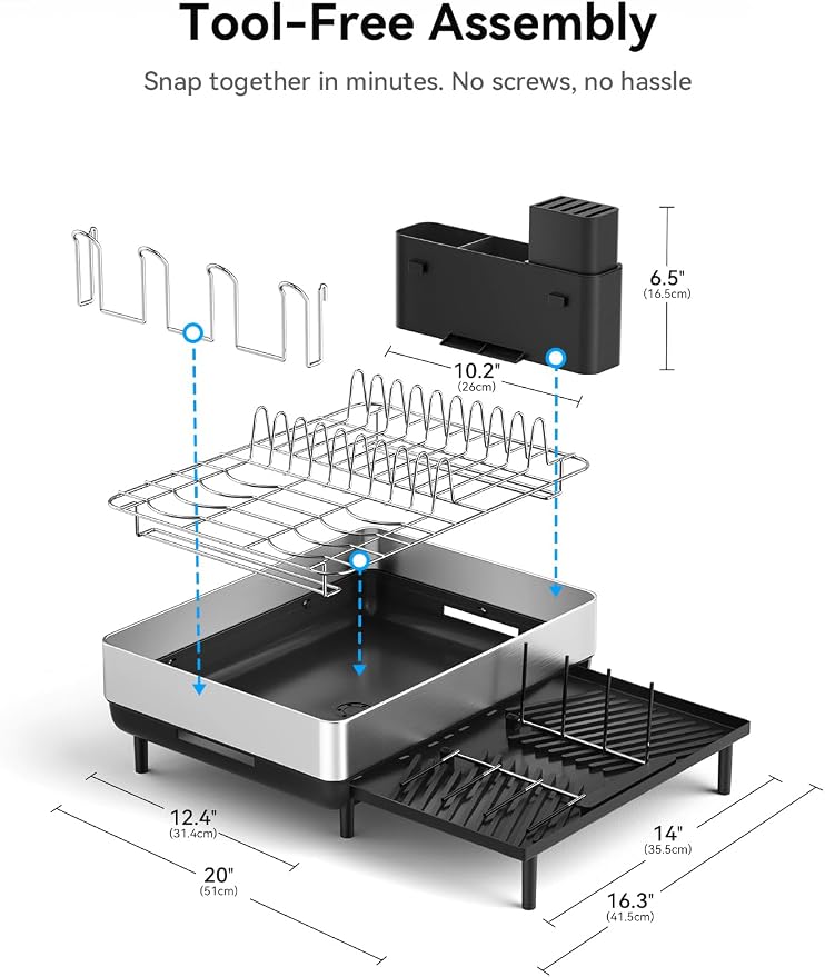 SUNLY Large Dish Drying Rack, Expandable Dish Rack for Kitchen Counter, 304 Stainless Steel Space Saving Dish Drainer with Multifunctional Flip Up Pegs - Image 2