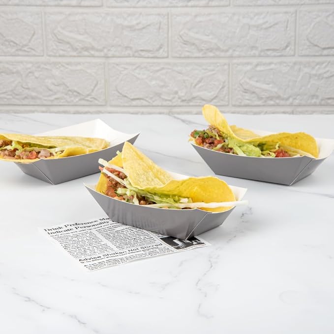 Restaurantware-Bio Tek 6 Ounce Boat Paper Boats, 400 Disposable #40 Food Trays - PE Lining, Durable, Gray Paper Food Baskets, For Concession Stands, Picnics, or Fairs, Stackable - Image 10