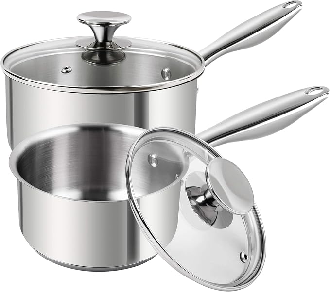 MICHELANGELO Stainless Steel Saucepan Set 1Qt & 2Qt, 18/10 Stainless Steel Pot Set, Induction Saucepan with Glass Lid, Dishwasher & Oven Safe (No Coating & Non-toxic) by Michelangelo