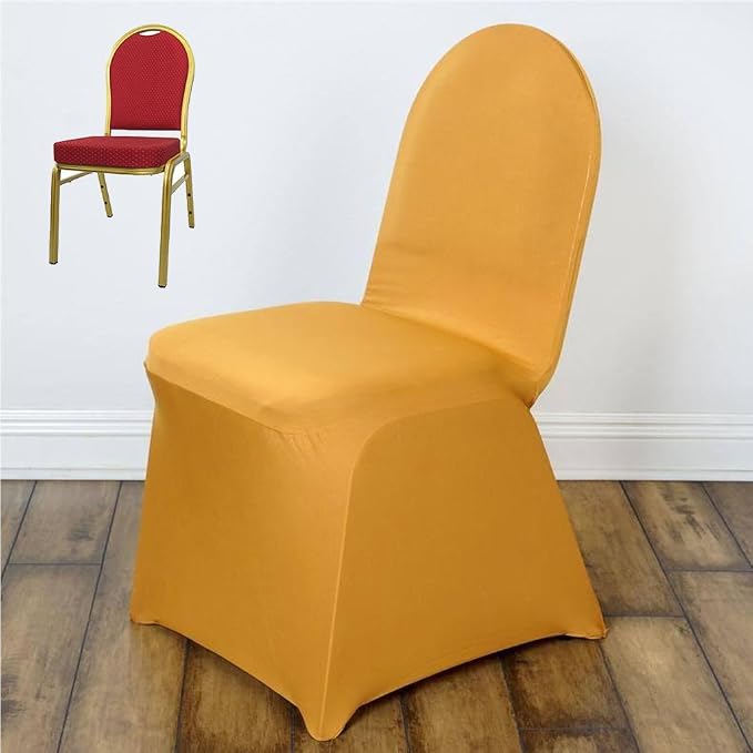 Tableclothsfactory 100 PCS Gold Stretchy Spandex Fitted Banquet Chair Cover Dinning Event Slipcover for Wedding Party Banquet Catering - Image 3