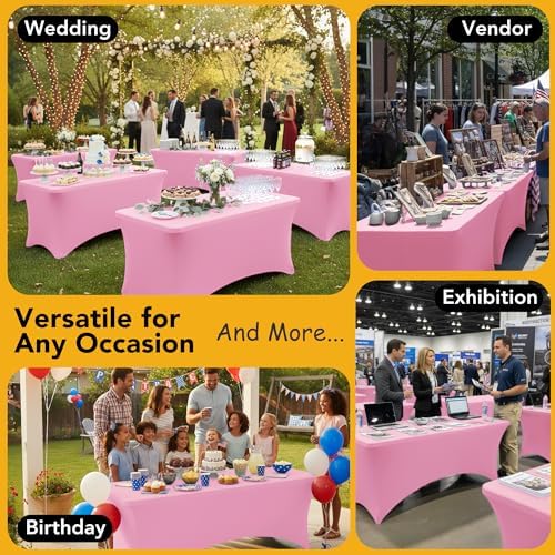 8-Pack Premium Pink Spandex Tablecloths for 6ft Rectangle Tables - Image 5