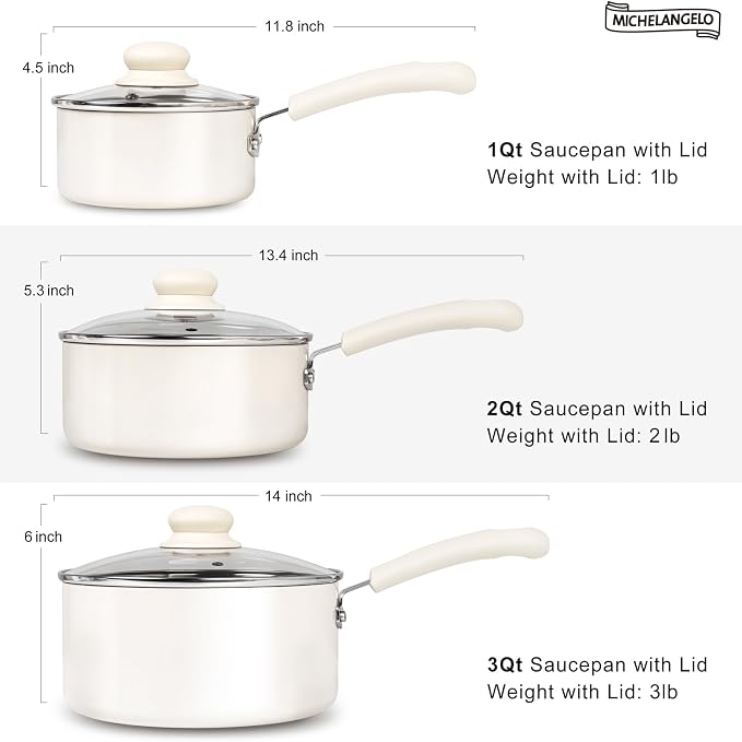 MICHELANGELO Nonstick Saucepan with Lid, Ceramic Sauce Pan Sets, Easy to Clean Sauce Pans, Multi-Purpose Cooking Pots, 1QT, White - Image 7