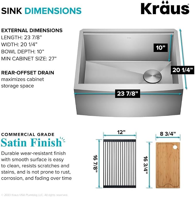 KRAUS Kore 24-Inch Farmhouse Workstation 16 Gauge Single Bowl Stainless Steel Kitchen Sink with Accessories, KWF210-24 - Image 5