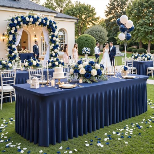 Besutolife Navy Blue Spandex Tablecloth for 6ft Rectangle Tables 1 Pack - Wrinkle-Resistant, Stretchable, Machine Washable - Perfect for Weddings Banquets Birthday Parties Events - Image 3