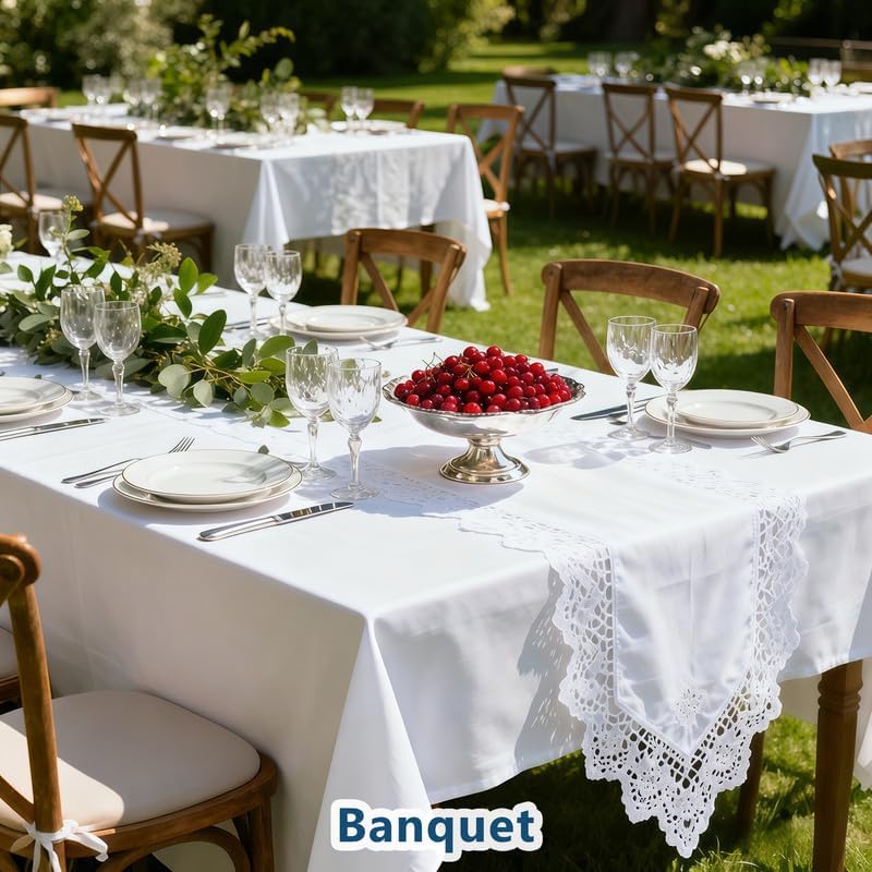 Rectangle Tablecloth 60" x 84", White Washable Polyester Table Cloth, Wipeable Table Cover for Dining, Wedding, Birthday, Party, Banquet Decor, 8 Pack - Image 3