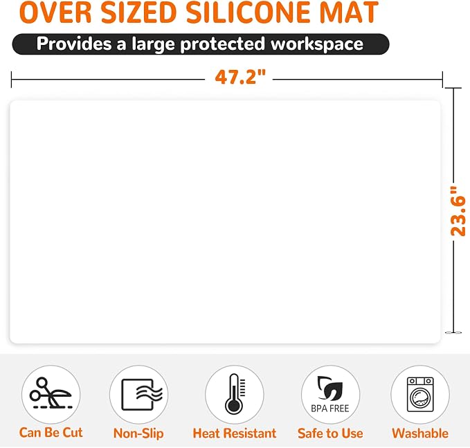 Silicone Mats for Kitchen Counter, Table & Desk, 47"x23" Heat Resistant Countertop Protector, Non-Slip Baking Pad, Dishwasher Safe - No Crease & White Translucent, Warome - Image 5