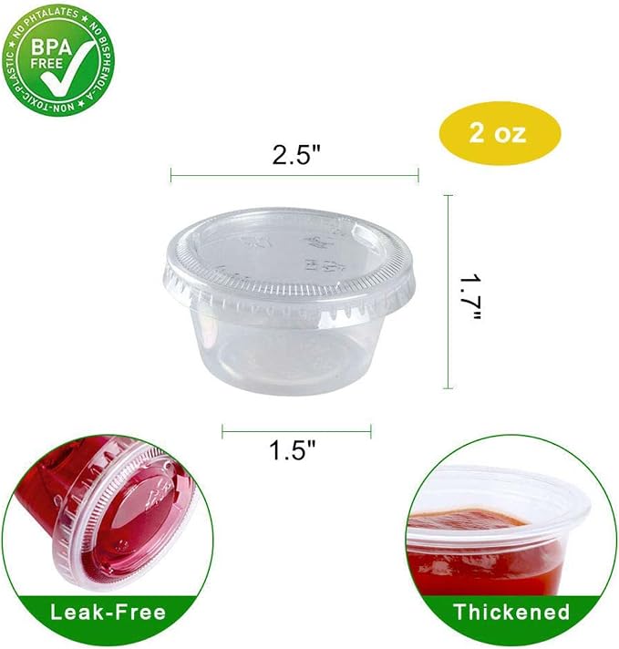 TashiBox 200 Sets - 2 Ounce Disposable Plastic Jello Shot Cups with Lids, Souffle Portion Container… - Image 5