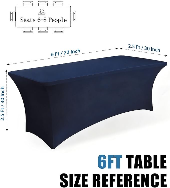 6FT Navy Blue Table Cloth - 2 Pack Fitted Stretch Rectangle Spandex Tablecloth, Washable Table Cover for Party, Picnic, Wedding, Banquet, Birthday and Festival(30" x 72") - Image 3