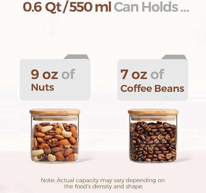 ComSaf Square Glass Containers with Lids 0.6 Qt, Set of 6 Small Glass Jars | Small Glass Canisters, Spice Jar, Pantry Organization, Snack, Cookie, Coffee Bar Organization, Size For Subpackage, BPA Free - Image 3