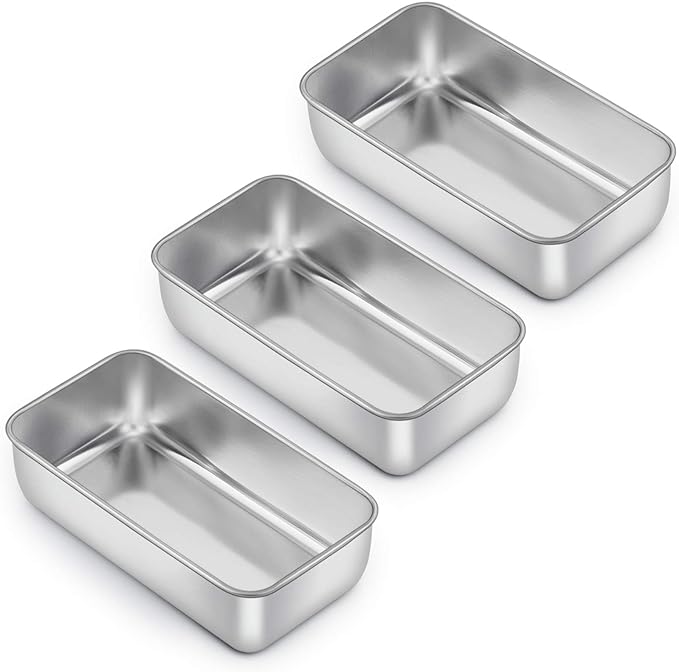 E-far Loaf Pan for Baking Bread, 9 x 5 Inch Stainless Steel Bread Pan, 3PCS | Non-Toxic Bread Tins for Homemade Banana Cake Meatloaf Brownies, Healthy & Easy Release, Dishwasher Safe by E-far