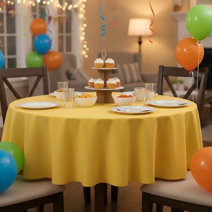 sancua Round Tablecloth 48 Inch Fits 20-36 Inch Tables, Yellow - Image 4