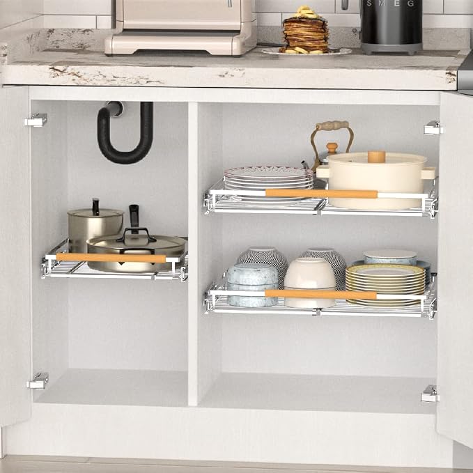 Large Pull Out Kitchen Cabinet Organizer, 22.7''-39.8''Width, Heavy Duty Slide Out Pantry Shelves Sliding Drawer Storage for Kitchen, Under Sink, Bathroom, Wardrobe, Set of 2 - Image 4