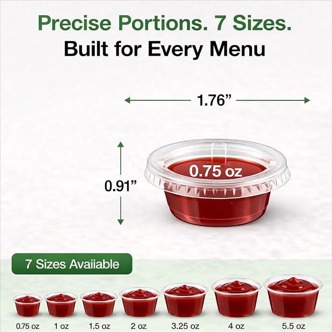 0.75-5.5 oz Plastic Portion Cups with Lids, 100-2000 Count, Dessert Cups with Lids, Jello Shot Cups with Lids, Small Plastic Cups for Salad Dressing & Condiments (500, 0.75, ounces) - Image 4