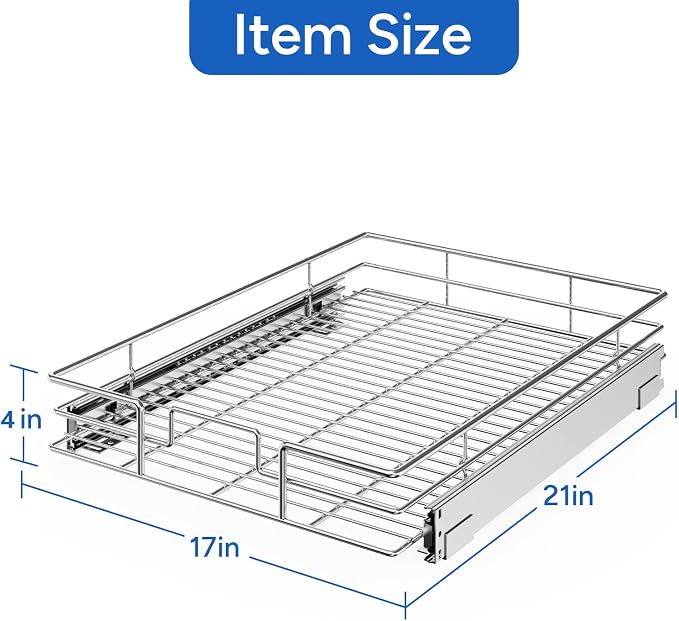 ROOMTEC Pull Out Cabinet Organizer, Cabinet Pull Out Shelves 17" W x 21" D, Heavy Duty Cabinet Drawers Slide Out Kitchen Cabinet Organizers Storage Shelf - Image 3