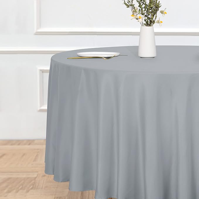 sancua Round Tablecloth, 120 Inch, Silver Grey - Image 3