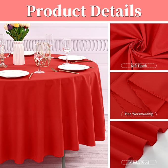 8 Pack Red Round Tablecloths, Diameter of 90 inch - Image 4