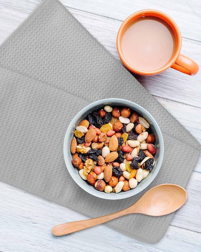 Grey Dish Towels Set,Waffle Weave Kitchen Towels Microfiber Towels Cleaning,Vintage Solid Pure Farmhouse Country Rustic Minimalist Style Soft Absorbent Dish Drying Towels Hand Towels 3 Pack 12x12 Inch - Image 3