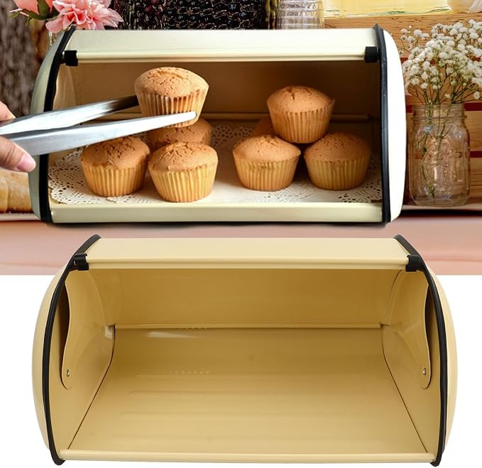 MAVIS LAVEN Metal Bread Box Champagne Color for Kitchen Countertop, Small Drum Type with High Space Utilization and Good Visual Effect - Image 2