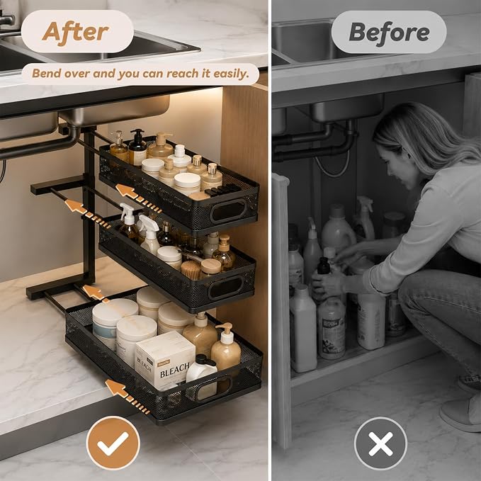 3-Tier Under Sink Organizer 2-Pack Organization for Bathroom Kitchen,Black - Image 5