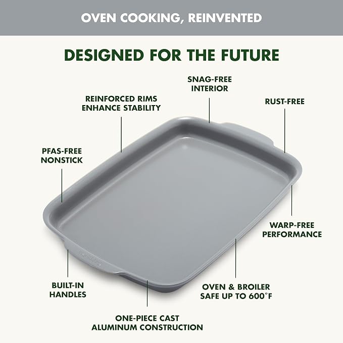 GreenPan Premiere Ovenware Healthy Ceramic Nonstick 13" x 9" Quarter Sheet Baking Pan, PFAS-Free, Warp-Free Bakeware, Durable Quick Heating, Oven & Broiler Safe to 600F, Dishwasher Safe, Gray - Image 4