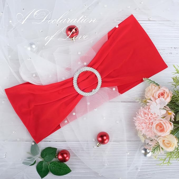 LEBENGURU Red Stretch Chair Sashes 30pcs with Buckle Slider - Image 3