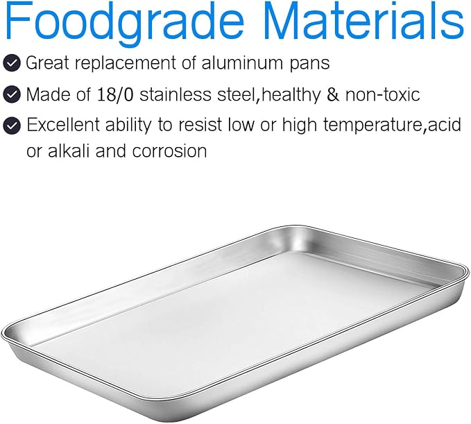 Baking Sheets 5 Pieces, Bastwe Stainless Steel Baking Pan Tray Cookie Sheet, Rectangle Size 9 X 7 X 1 inch, Healthy & Non Toxic, Rust Free & Mirror Finish, Easy Clean & Dishwasher Safe - Image 2