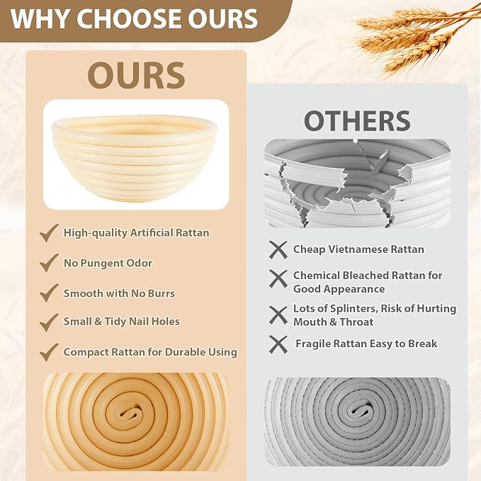 5 Inch Banneton Bread Proofing Basket Set of 12 with Linen Liner Cloth Mini Banneton Basket Proofing Baskets for Traditional Sourdough Bread Bakery Bowls for Professional & Home Bakers - Image 5