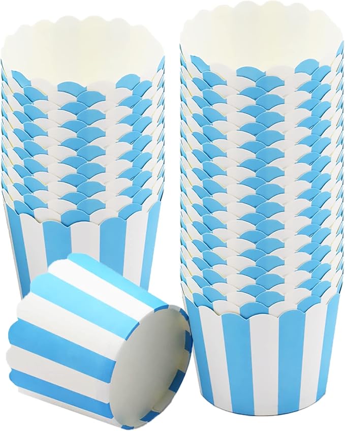 Cupcake Cases, 100PCS High Wall Cupcake Liners Baking Cups Heavy Duty Disposable Large Muffin Cases Liner greaseproof Paper Cup for Wedding Birthday Party Blue and White Stripes by JSUOEO