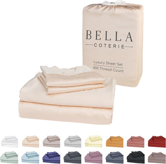 Bella Coterie Luxury Bamboo Viscose Twin XL Size Sheet Set | 100% Organically Grown | Ultra Soft | Cooling for Hot Sleepers | 18" Deep Pocket [Champagne]