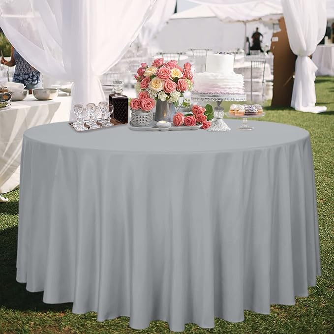 sancua Round Tablecloth, 120 Inch, Silver Grey - Image 4
