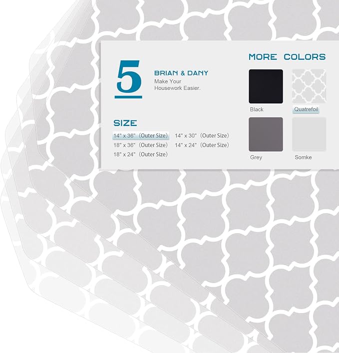 BRIAN & DANY Wire Shelf Liner, Set of 5, 14"x 36" Quatrefoil Gray - Image 3
