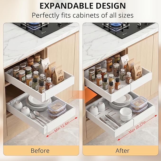 DOMNIU 2 Pack Pull Out Cabinet Organizers Expandable Width (12.4''-20.27'') - Image 2