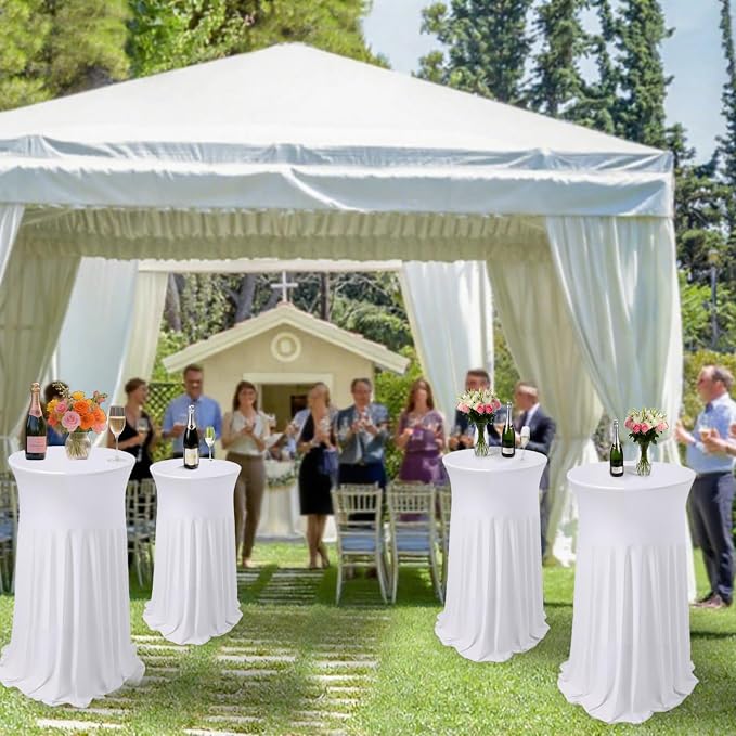 6 Pcs White Spandex Stretch Round Cocktail Table Skirt, 32x43 Inch High Top Table Covers, Fitted Table Cloths for Wedding, Bar, Banquet, Party Decor & Event Supplies - Image 7