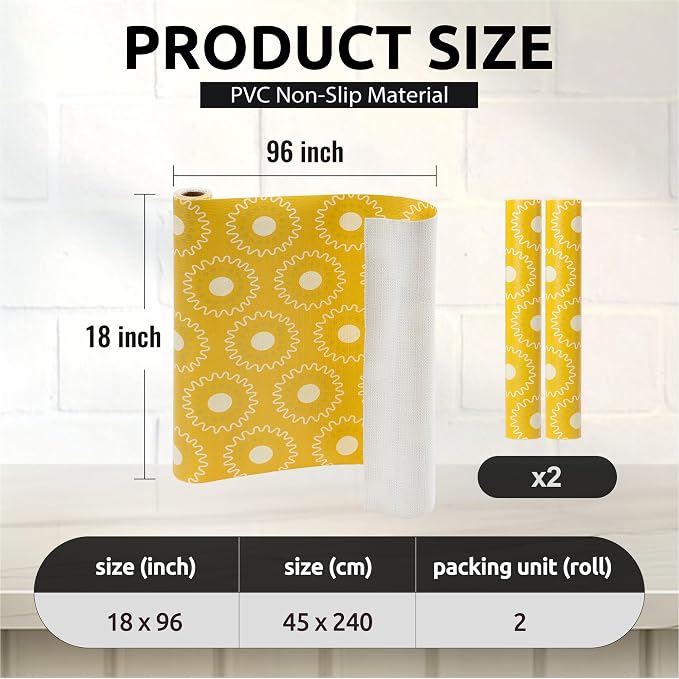 FIFTY FEET 18X96 Inch Shelf Liner for Kitchen Cabinets, PVC Drawer Liner for Dresser Non-Slip Bathroom, Non-Adhesive Cabinet Liner Washable (Yellow Circle)(2 Roll) - Image 4