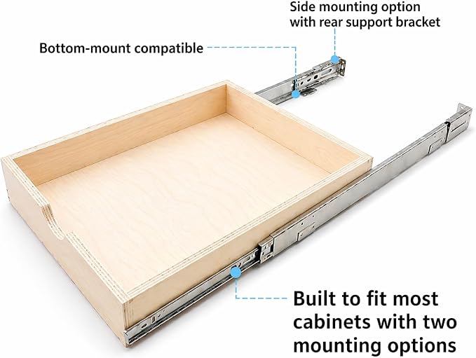 COUVER Birch Wood Pull-Out Cabinet Organizer - Soft Close Slide-Out Drawer for Kitchen & Bathroom, DIY Non-Assembled Wooden Under Sink Storage, Bottom-Mounted Side-Mounted, 27 inch - Image 7