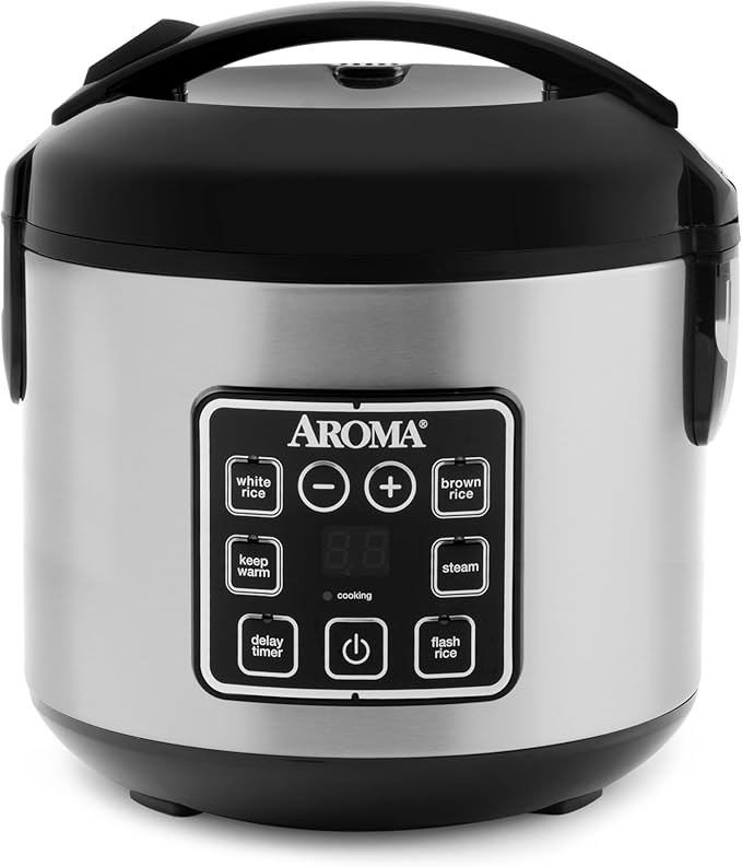 AROMA Digital Rice Cooker, 4-Cup (Uncooked) / 8-Cup (Cooked), Steamer, Grain Cooker, Multicooker, 2 Qt, Stainless Steel Exterior, ARC-914SBD by AromaHousewares