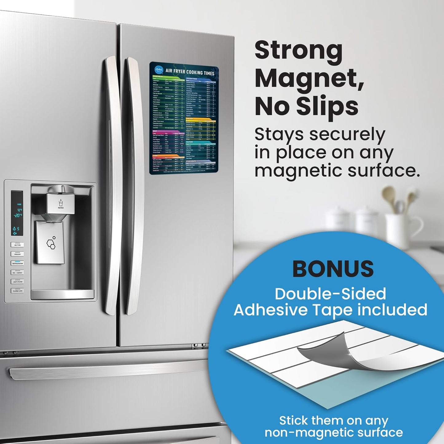 Air Fryer Magnetic Cheat Sheet Set - Air Fryer Accessories Cookbook - Pressure Cooker Magnet Sheet As Seen on The Today Show - Quick Reference Guide for Cooking and Frying (Black and White Bundle)