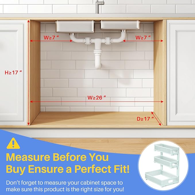 Under Sink Organizer, 3-Tier Thickened Metal Pull out Cabinet Organizer Shelf, Height Adjustable Slide out Storage Drawer Rack for Kitchen Bathroom Pantry Laundry Home, 1-Pack, LightBlue - Image 2