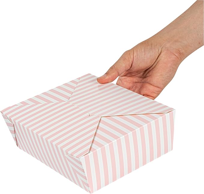 Restaurantware 71 oz Pink And White Stripe 3 Bio Box Container, 200 Ct - Image 14