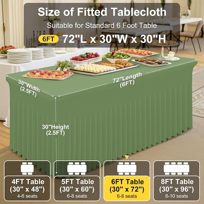 Smiry Spandex Tablecloth 6 Pack, Elastic Fitted Stretch Tablecloth for 6FT Rectangle Tables, Waterproof Washable Table Cover Skirt for Wedding, Banquet & Parties (Sage Green, 72Lx30Wx30H Inch) - Image 4