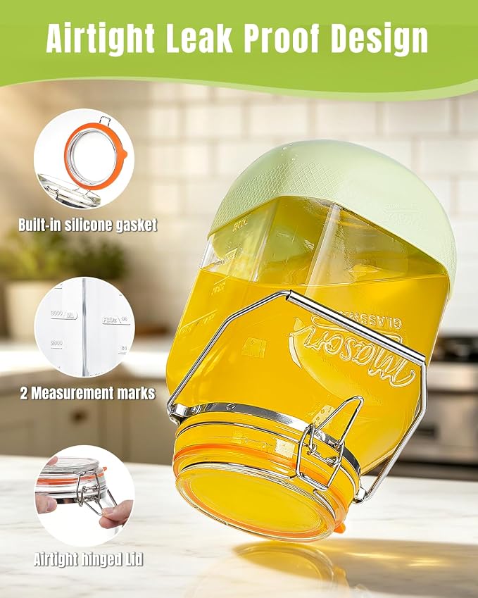 1 Gallon Glass Jars with Lids, Large Mason Jars with Handle & Silicone Base | 2 Pack Wide Mouth Mason Jars, Airtight Seal, Glass Storage Container for Sun Tea, Pickling, Flour Sugar, Kombucha - Image 6